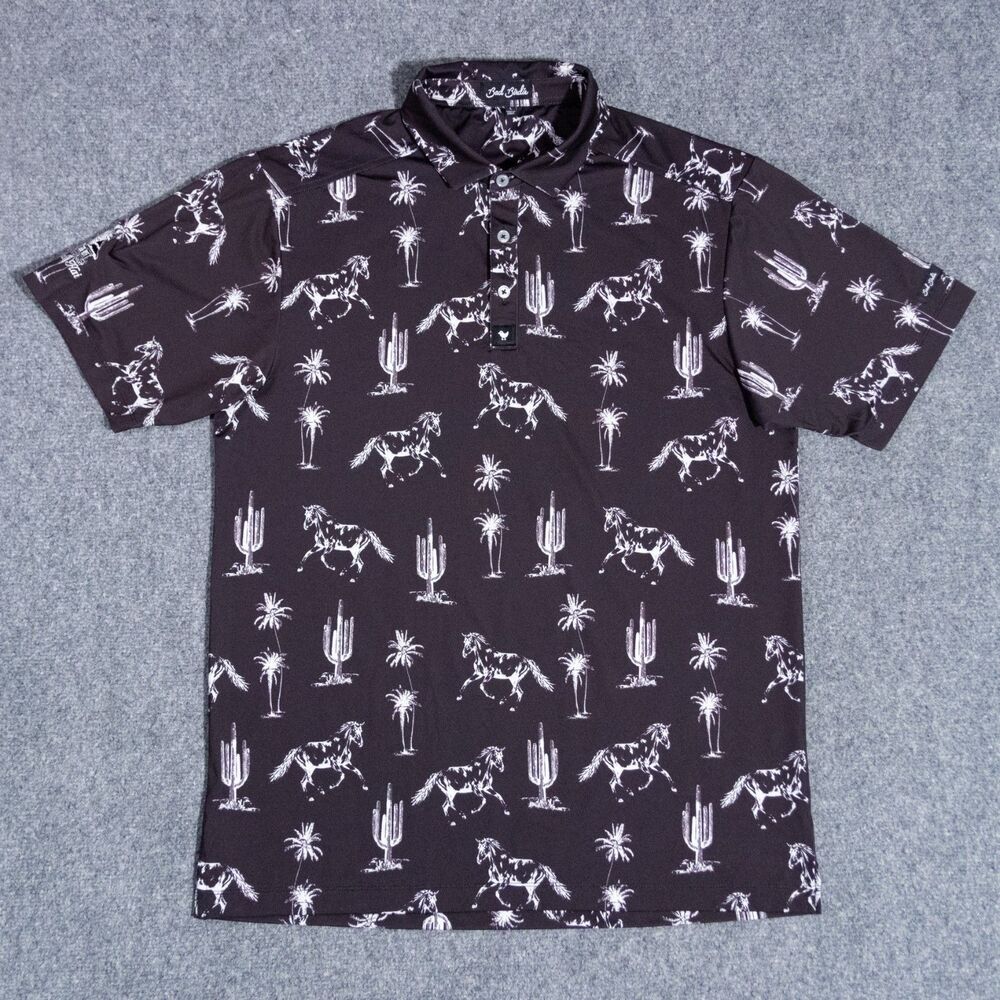 Bad Birdie Ranch Horses Polo Performance Stretch Men's Large Bali Hai Black
